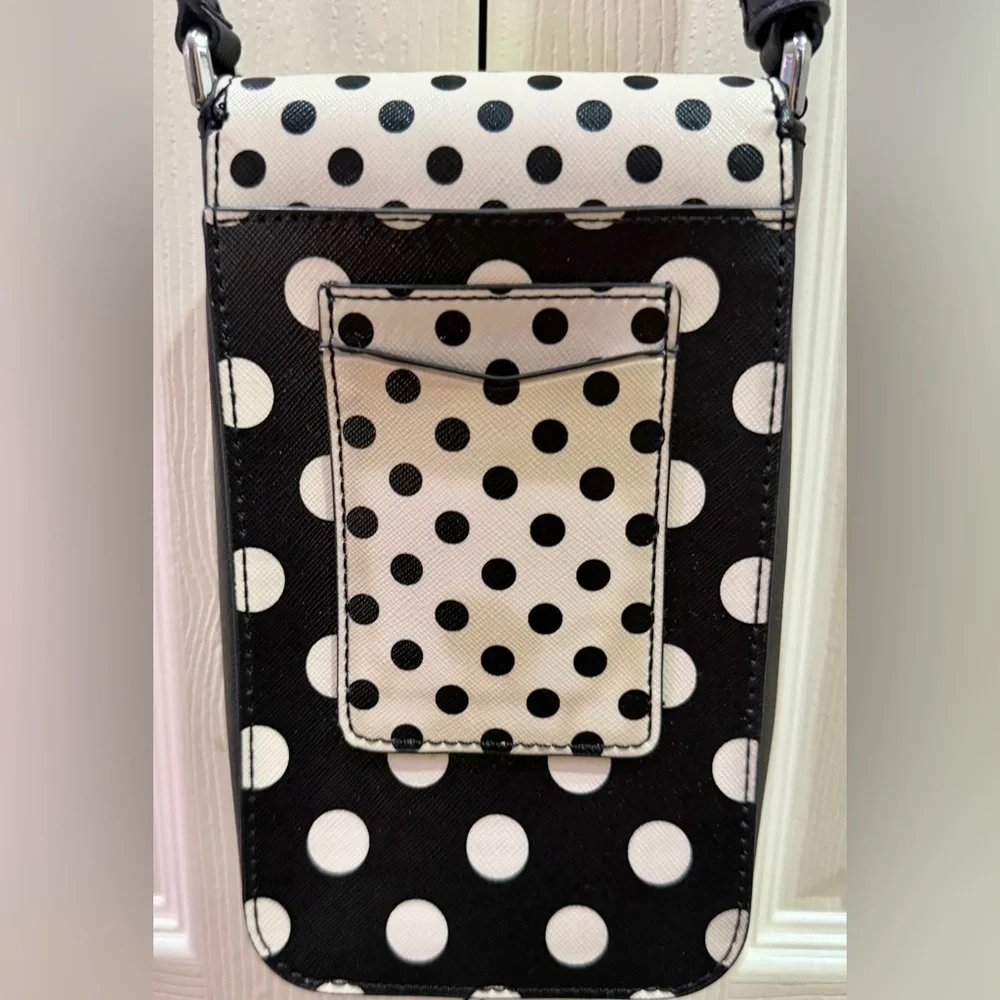 Kate Spade New York Black Leather W/polka Dots Small Crossbody Purse Magnetic